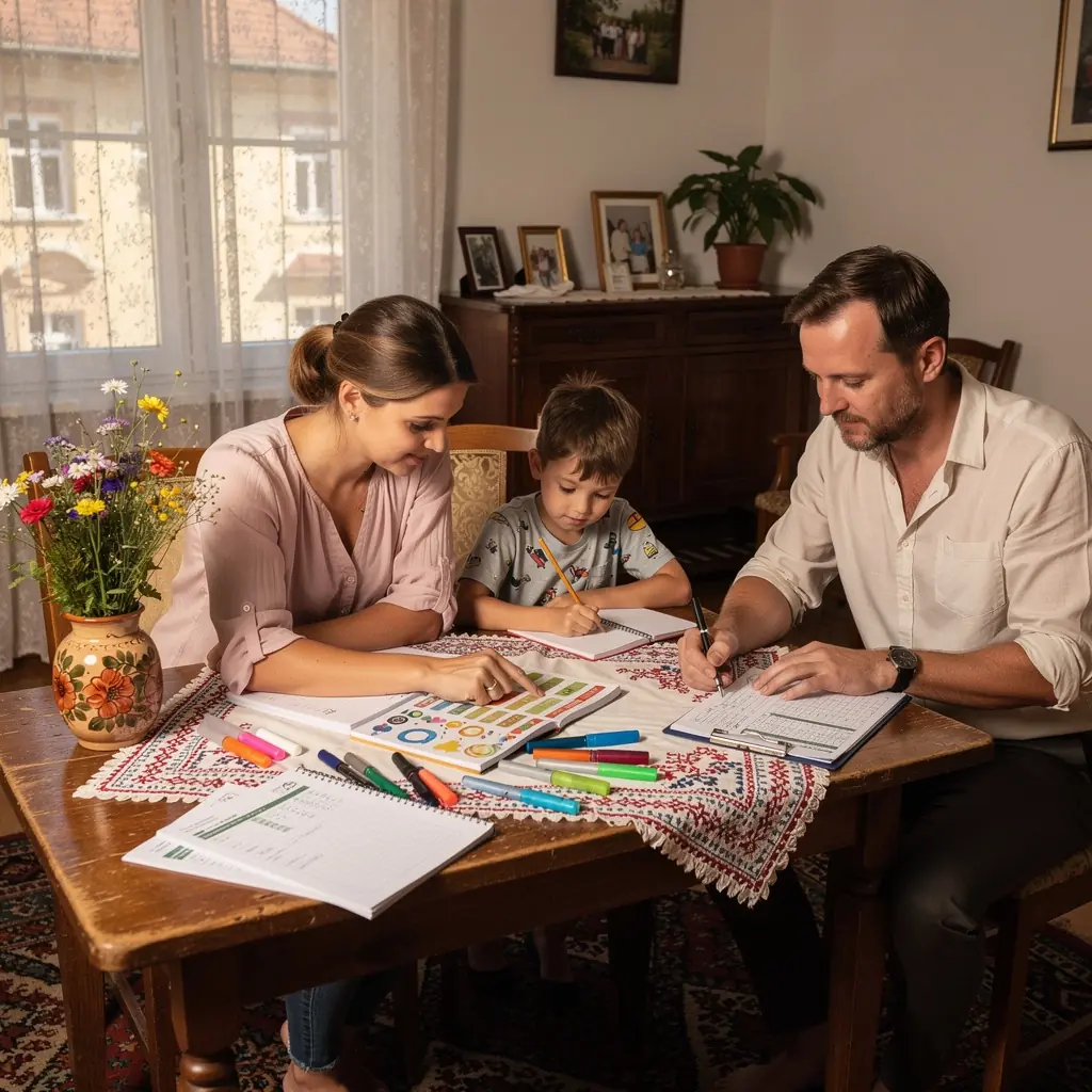 Családi költségvetés áttekintése, amely magában foglalja a bevételeket és kiadásokat.