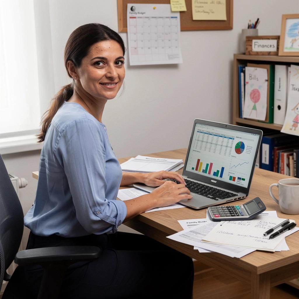 Két szülő, akik közösen átbeszélik a havi kiadásaikat egy családi beszélgetés során.